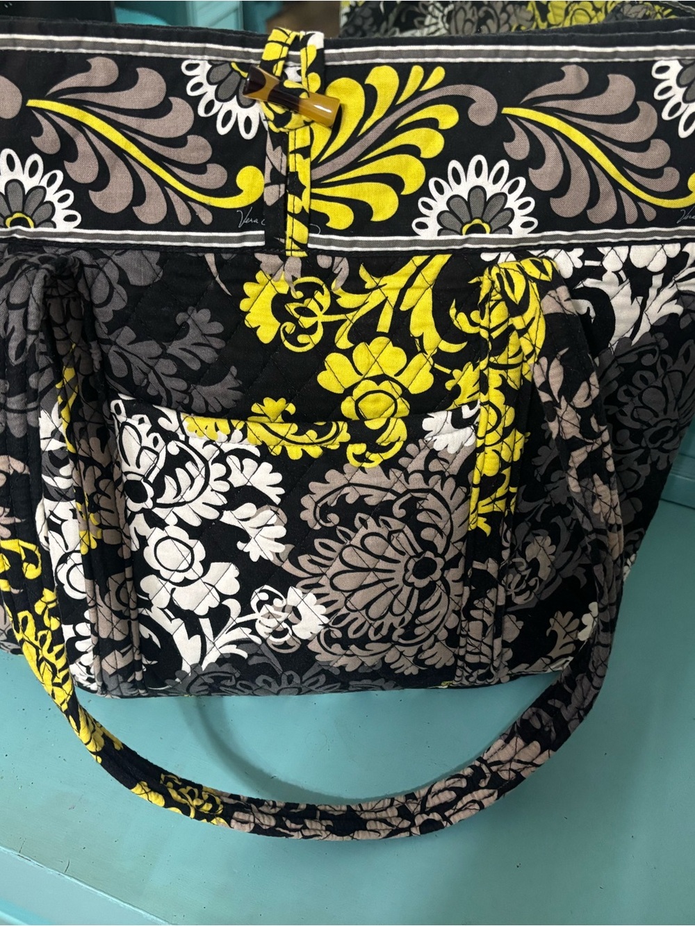 Vera Bradley Black, Yellow & White Quilted Floral Tote